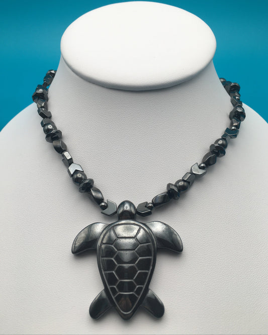 Hematite Turtle Necklace
