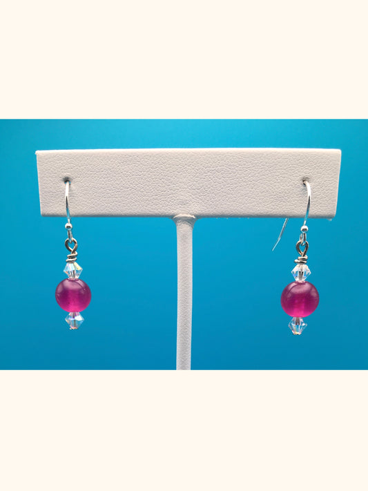 Synthetic Ruby Czech Crystal Drop Earrings