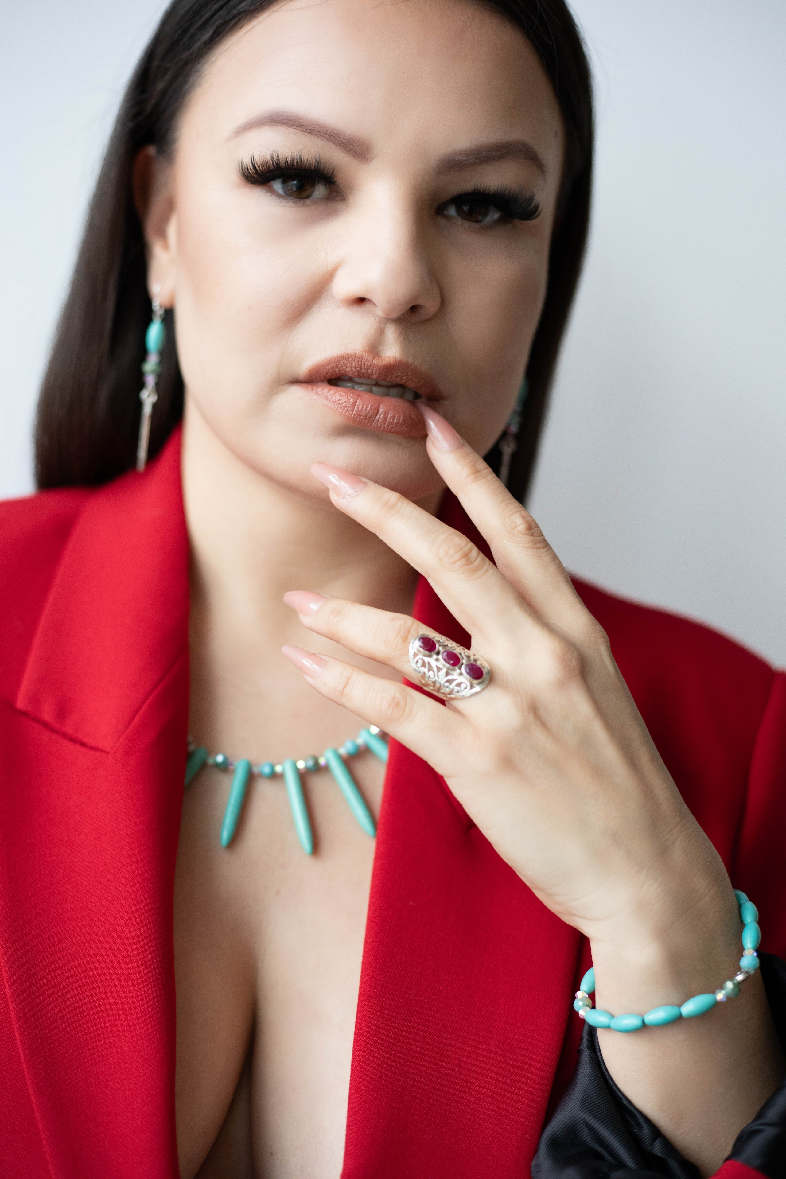 Turquoise ring, necklace and bracelet from Indigenous Jewelry Designer Hawk Lace